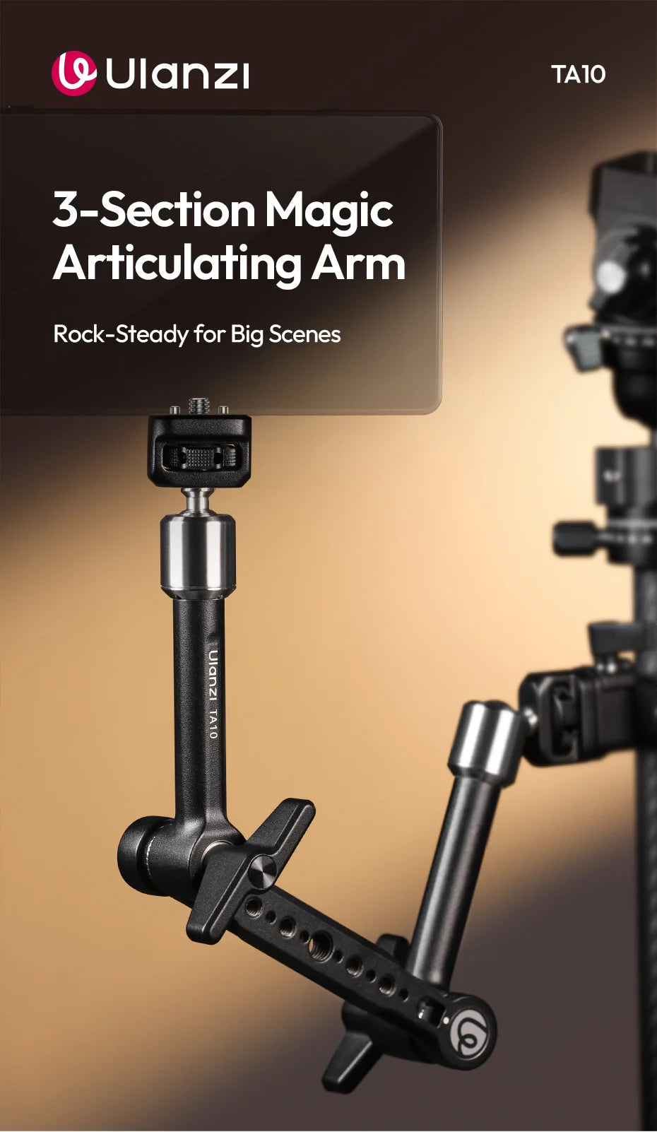 Ulanzi TA10 43cm Magic Articulating Arm with 1/4" 3/8" Screw Hole Mount NATO 3 Section for DSLR Monitor Light Camera Accessories