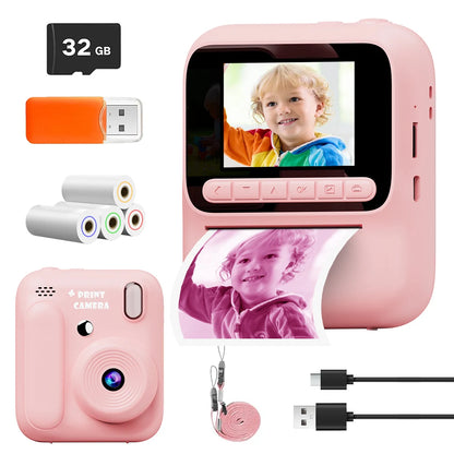 New Kids Instant Digital Camera 2.4 Inch IPS Screen 8X Zoom Mini Single Color Print Camera For Kids 3-12 Years Birthday Gifts
