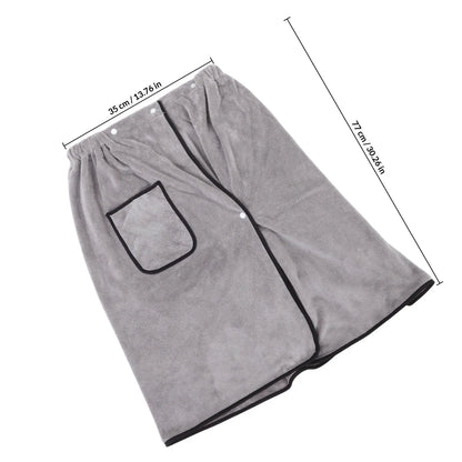 Men Wearable Bath Wrap Adjustable Snap Closure Coral Fleece Towel Highly Absorbent Drying for Bathroom Pool Beach Spa