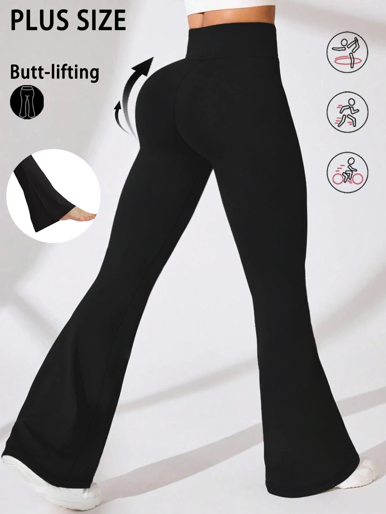 Plus Size Women's Super Soft High Waisted Flare Pants, Leggings Tummy Control Soft Bootleg Bell Bottoms Running