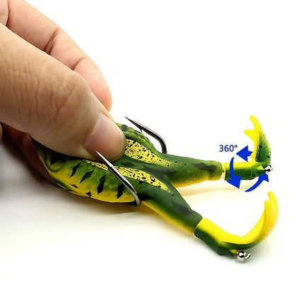 1pc Surface Frog Lure Top Water Bass Fishing Lures Soft Frog Double Propellers Legs Freshwater Rotating Tail Floating Swing Bait