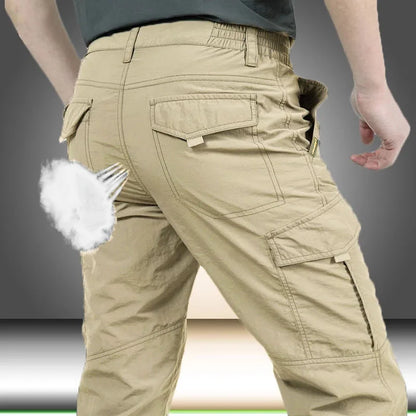 2025 Summer Men's Casual Cargo Trousers Outdoor Sports Pants Multi Pockets Tactical Pant Waterproof Camping Fishing Men Clothing