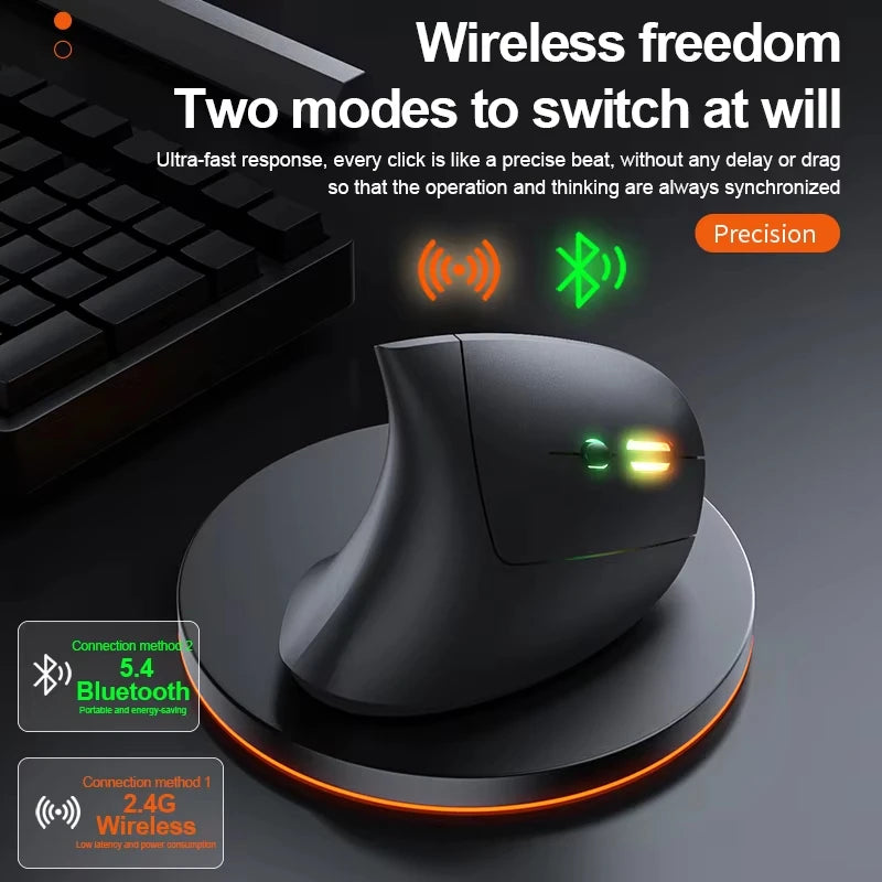 2.4G trådlös Bluetooth ergonomisk vertikal optisk mus uppladdningsbar
