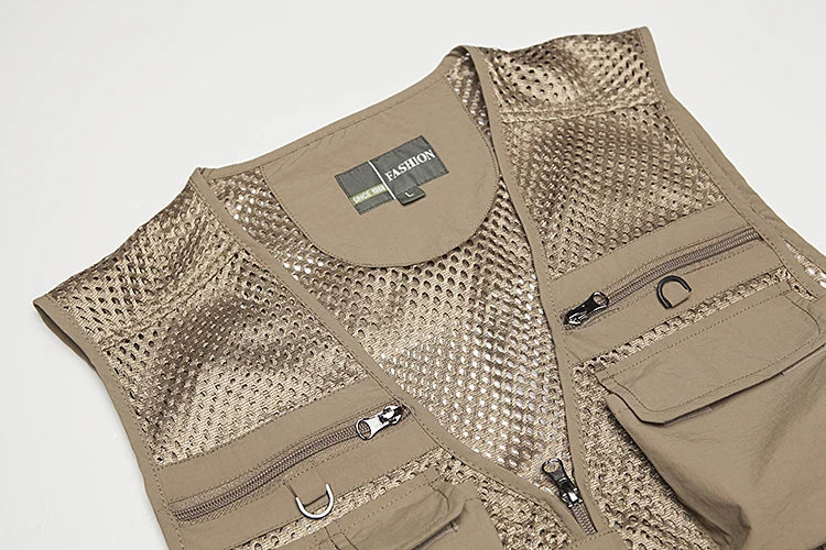Plus Size Men's Vest Mesh Waistcoat Summer Tool Multi Pocket Work Wear Big Large Cargo Sleeveless Jacket Male Fishing Quick Dry