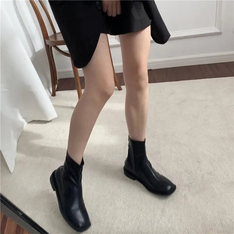 White Female Ankle Boots Work Short Shoes for Women Leather Elegant with Low Heels Booties Footwear Designer Luxury Chic New In