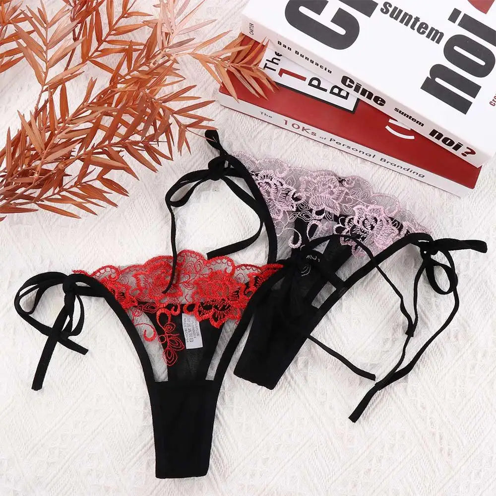 Ladies Women Embroidery Transparent Lingerie Lace Panties Underwear Panty Brief