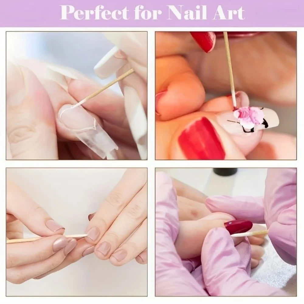 100/300/500 Nails Wooden Tip Cotton Stick Buds Disposable Ultra-Detail Corrector Nail Polish Remover Clean Sticks Manicure Tools