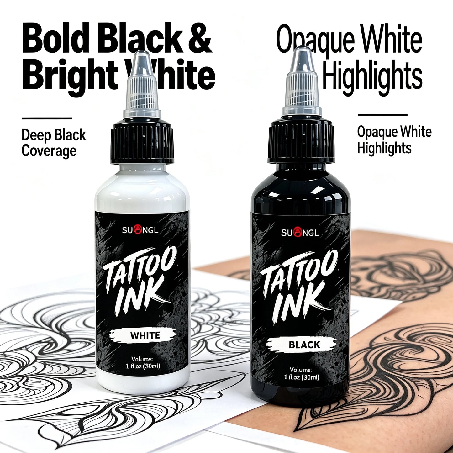 SUANGL Tattoo Ink White 60ml Colorant Black White Tattoo Ink High Quality Professional Tattoo Supplies