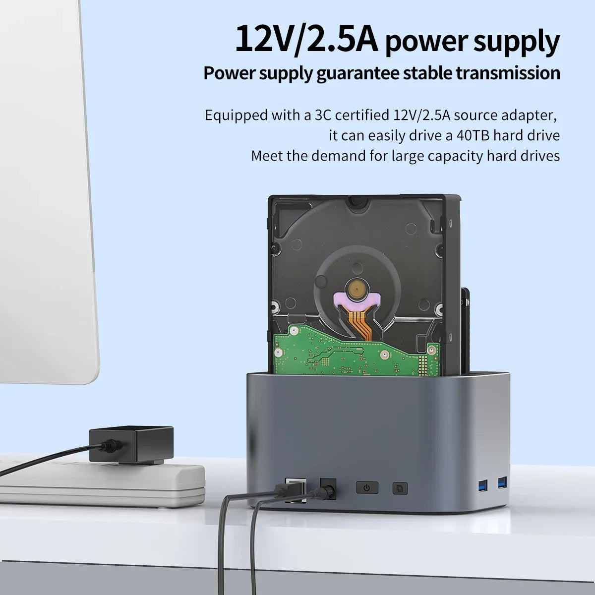 GODO USB 3.0 Dubbel Fack Typ C Hårddiskdocka för 2.5/3.5 tums SATA-enheter