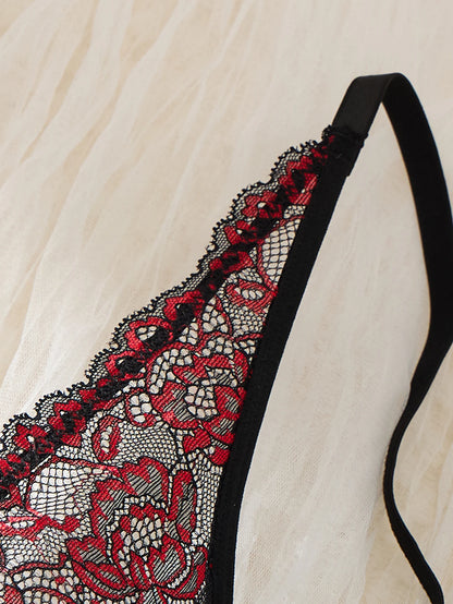 Sexig spets-BH och trosor - Svart/rött lingerieset ZA825161