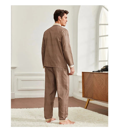 Mens Stain Silk Pajama Sets Pajamas Men Sleepwear Printed Silk Nightgown Home Male Satin Soft Cozy Sleeping Pajamas