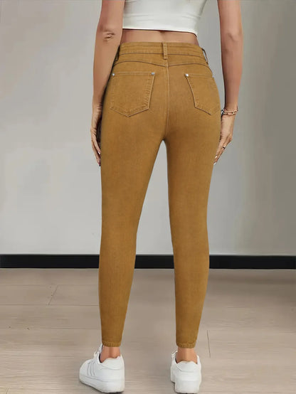 Women Pencil Pants Jeans Skinny Trousers High Waist Stretch Pockets Vintage Washed Female Streetwear Slim Full Length Denims