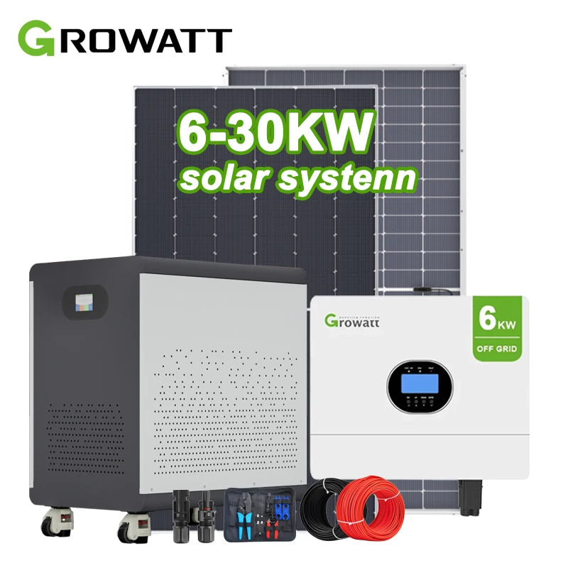 Komplett Off-Grid Solcellssystem 6–36kW med Batterilagring – Growatt/Deye/Solis, Skräddarsydd Lösning för Hem & Fastighet