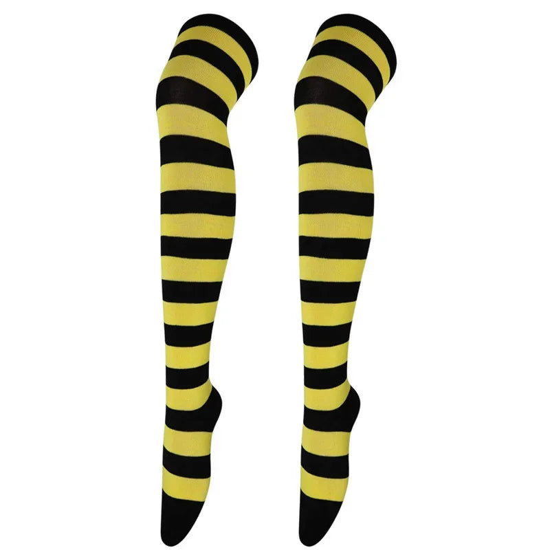 Dam Lolita Overknee Strumpor – Randiga Thigh High Cosplay, 25 Färgkombinationer One Size