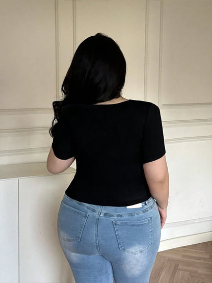 Plus Size, Fashion, Spring/Summer, Tie-front, Sexy, Seductive Style, T-shirt, Fitted, Slimming, Seductive Style