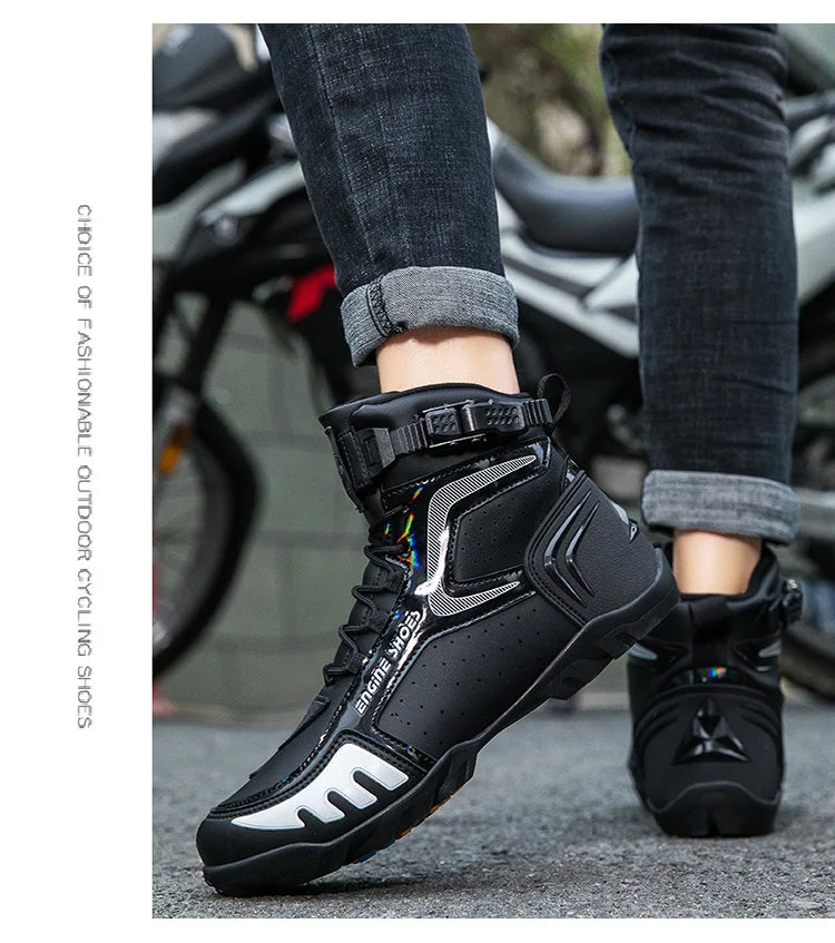 Men Leather Motos Breathable Anti Slip Wear-resistant Riders Boots Motorbike Racing Ankle Length Shoes 2026 New Motorcycle Boots