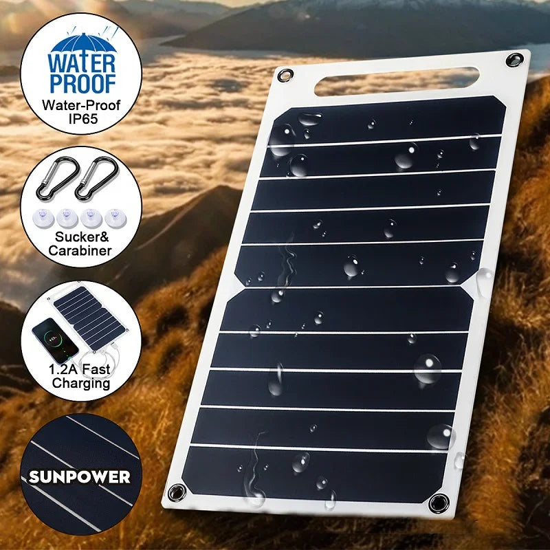 Portable 30W Waterproof Solar Charging Panel USB Type C For Camping Hiking Phone Power Bank Power Supply