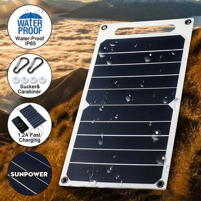 Portable 30W Waterproof Solar Charging Panel USB Type C For Camping Hiking Phone Power Bank Power Supply