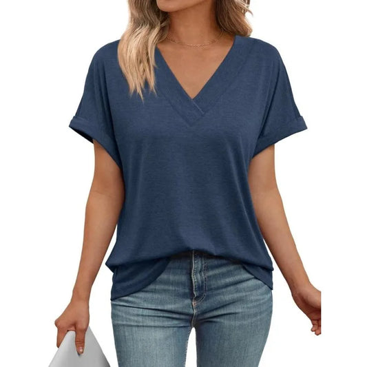 Dam Plus Size V-ringad T-shirt 2026 – Kortärmad Enfargad Casual Sommar, 1XL–5XL