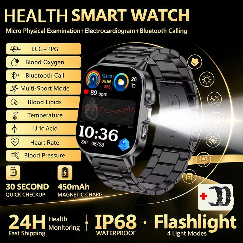 Nursing Grade New ECG+PPG Healthy Diagnose Smart Watch Men Body Analysis Blood Pressure Lipid Uric Acid NFC Health Tracker Watc
