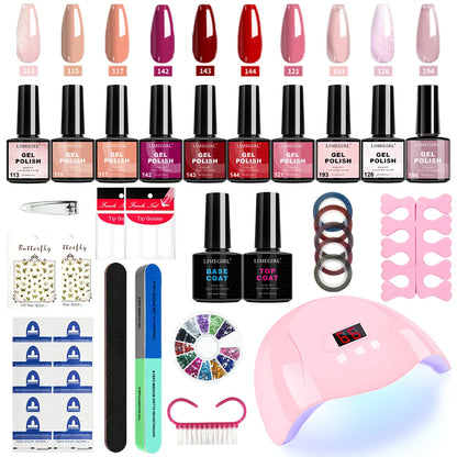 Limegirl Semi-Permanent  8ml Nail Gel Polish Kit With USB UV Lamp Soak Off Base&Top Coat Varnish Manicure Set  for Nails Salons