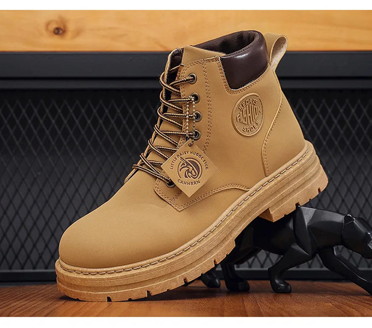 New autumn men shoes boots High Top Fashion Motorcycle Leather Shoes Outdoor leisure comfortable Boots male Lace-Up Botas