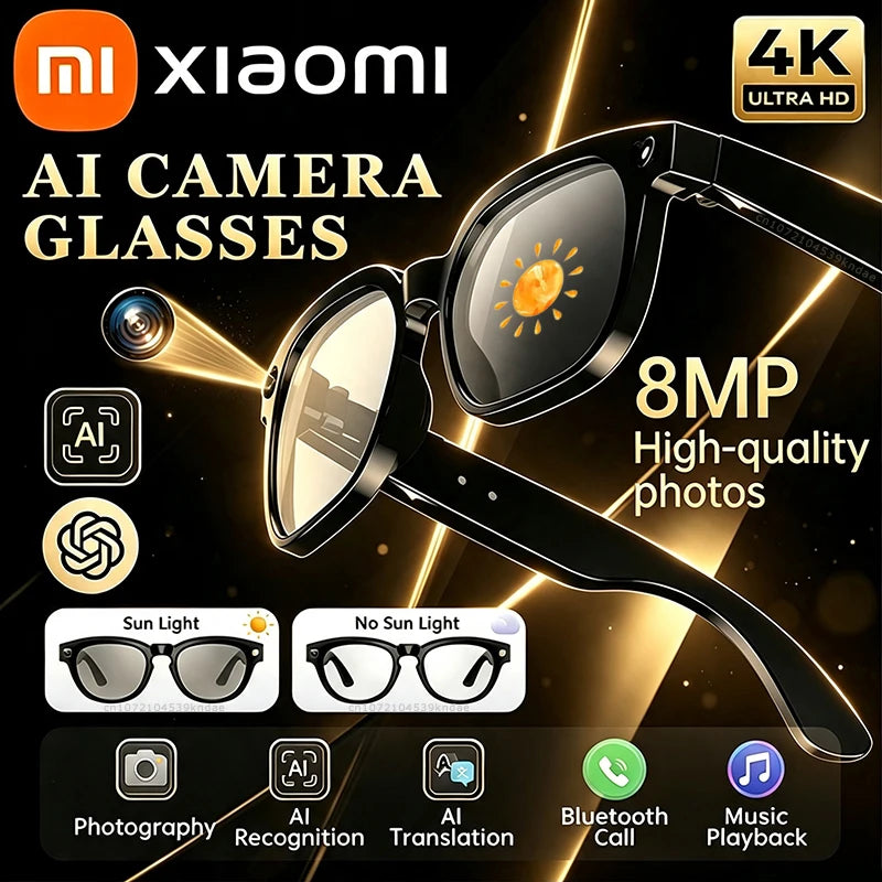 Xiaomi AI Camera Glasses Multi-functional 4K 800MP Photochromic Smart Glasses Anti-shake Shooting Tech With 290mah Large Battery