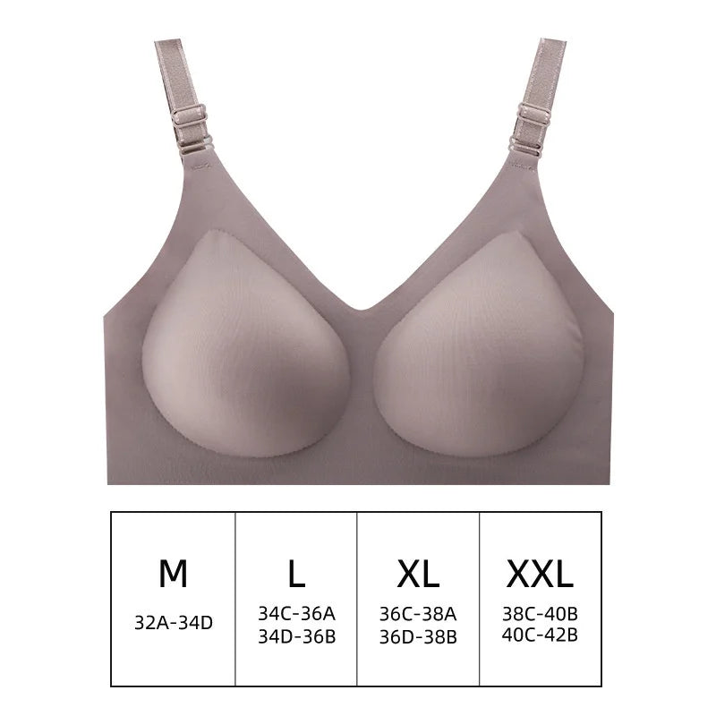 Women's Seamless Bras Ladies Thin Style Jelly Color Soft Bra Wireless Underwear Comfortable Lingerie Deep V Gather