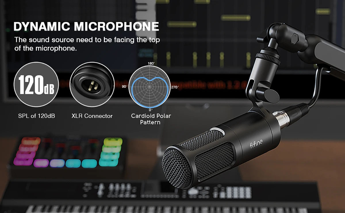 FIFINE XLR Dynamic Microphone,Vocal Podcast Mic with Cardioid Pattern, Metal Mic for Streaming/Dubbing/Video Recording,K669D