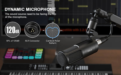 FIFINE XLR Dynamic Microphone,Vocal Podcast Mic with Cardioid Pattern, Metal Mic for Streaming/Dubbing/Video Recording,K669D