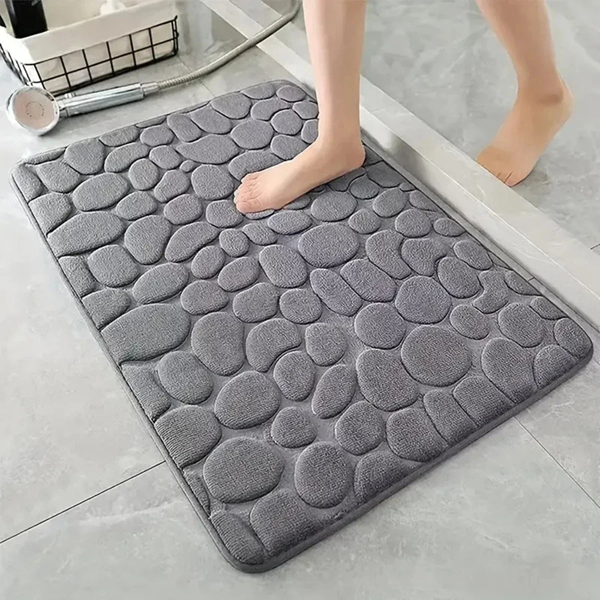 Bathroom Non Slip Mat Bath Mats Absorbent Doormat Carpet 3D Cobblestone Embossed Door Floor Mats Machine Washable Quick Drying