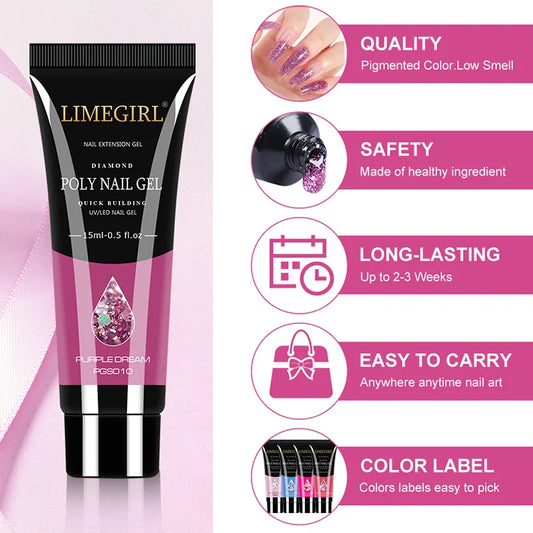 Poly Nail Gel Set 6/8 delar – Nagelbyggnadsgel, Transparent & Färgad, 15ml, CPNP-certifierad