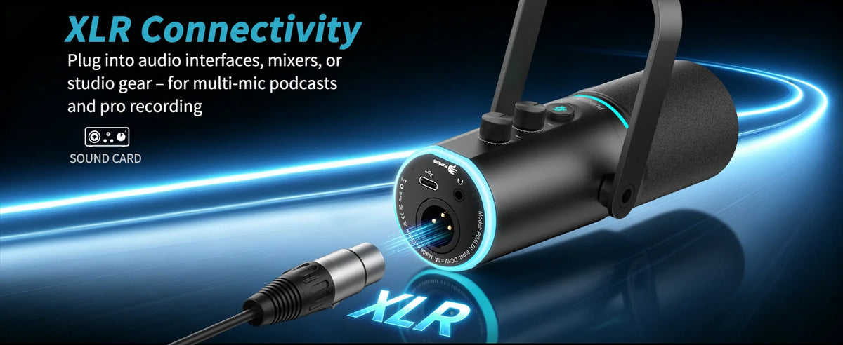 PUPGSIS Podcast Microphone Kit, USB/XLR Dynamic Vocal Mic, Streaming Mic with RGB Lights for PC/XLR Mixer, with Mute Button, Headphone Jack, Gain Knob, for Gaming Voice-Over Recording