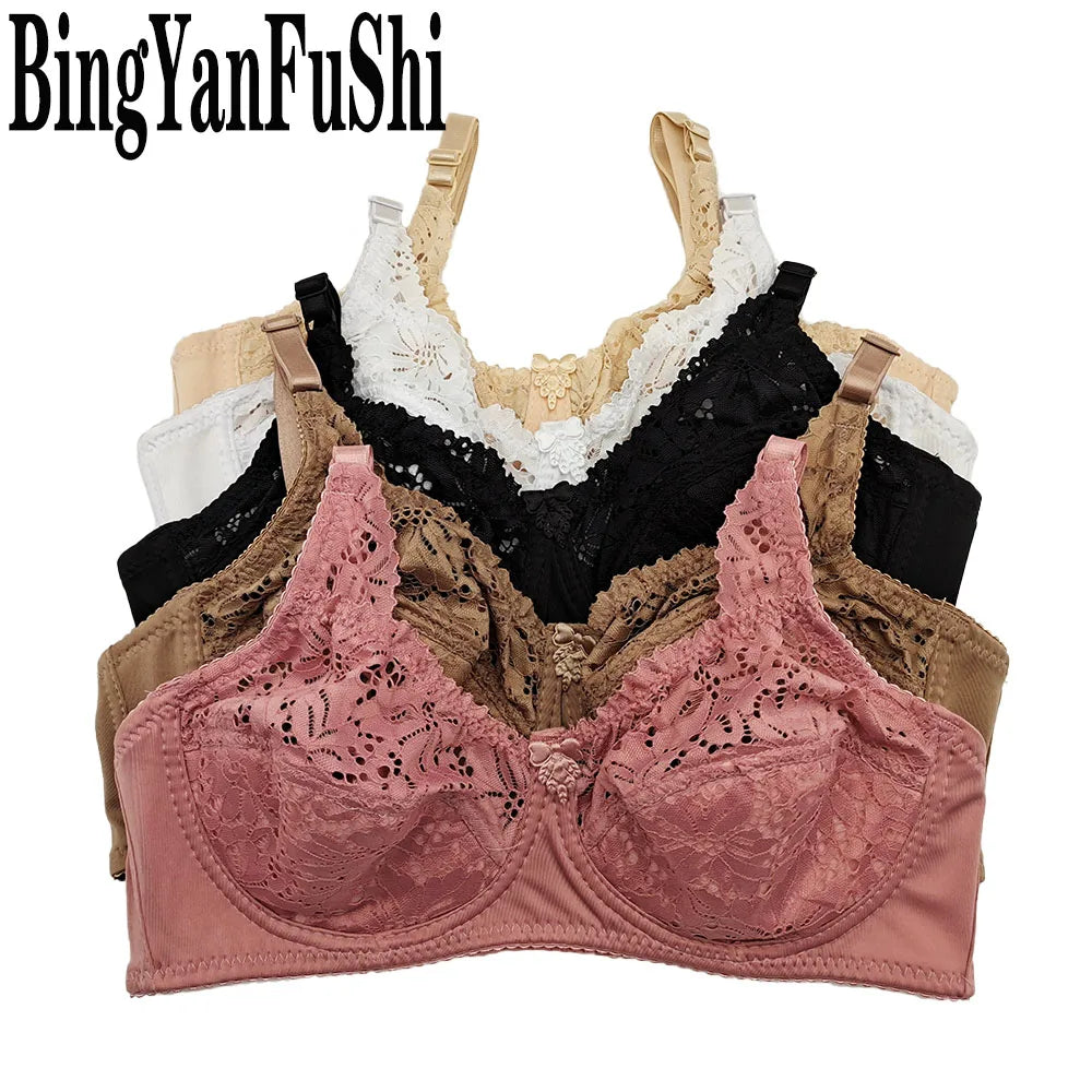 Sexy Lace Women Bra Top Full Cup Minimizer Floral Large Chest Big Bust Bh Thin Padded Cotton Bralette Underwire Push Up Bras C27