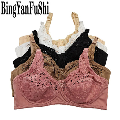 Sexy Lace Women Bra Top Full Cup Minimizer Floral Large Chest Big Bust Bh Thin Padded Cotton Bralette Underwire Push Up Bras C27