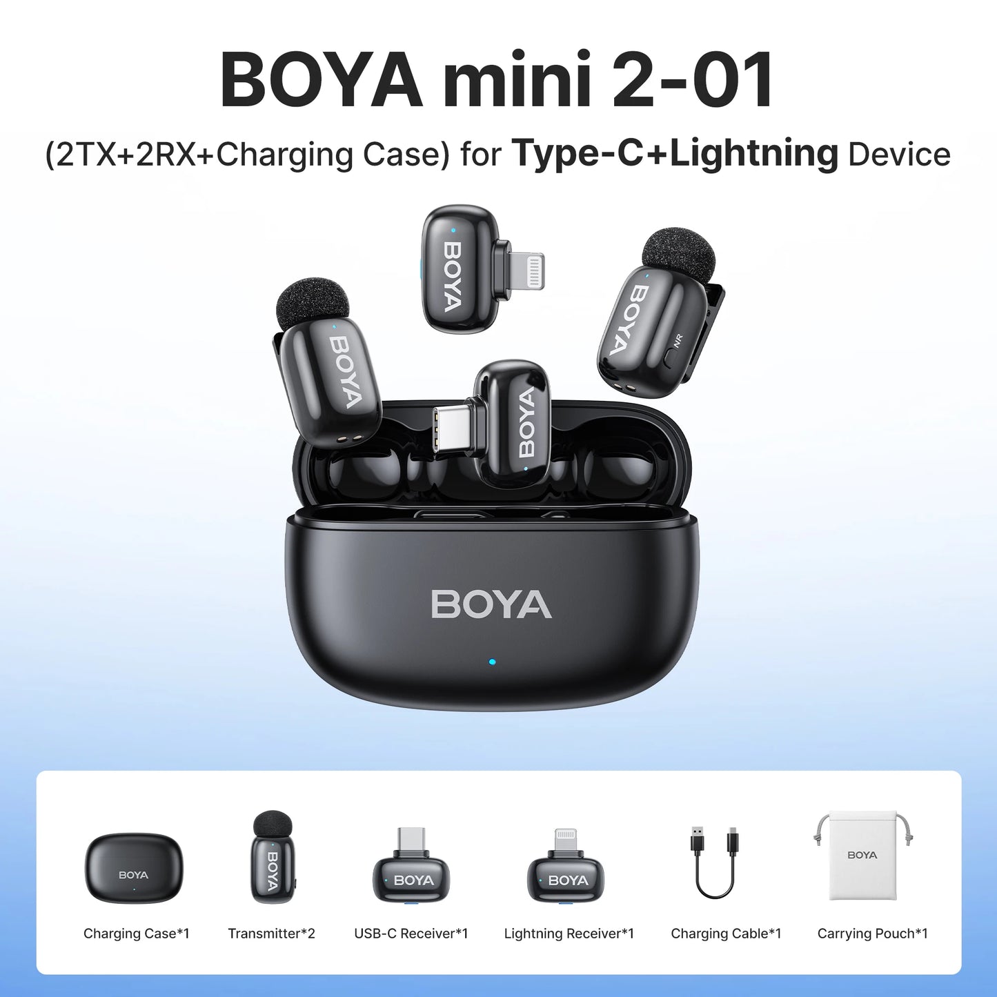 BOYA Mini 2 Wireless Lavalier Microphone AI Noise Reduction Mini Mic for iPhone 6-14/15-17 USB-C Android Phone Video Recording