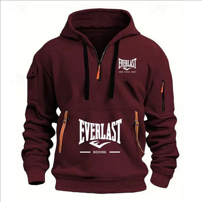 Men's Autumn Winter Casual Loose Hoodie Sweatshirt With Zippers Printed Pullover Fleece Warm Streetwear Tops Outerwear