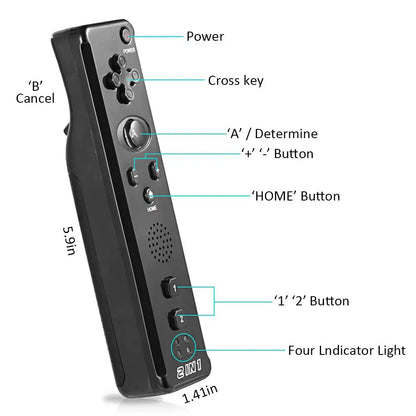 Nintendo Wii Trådlös Handkontroll 2-i-1 – Med/Utan MotionPlus, Silikonskål, Bluetooth, Wii/Wii U/Wii Mini