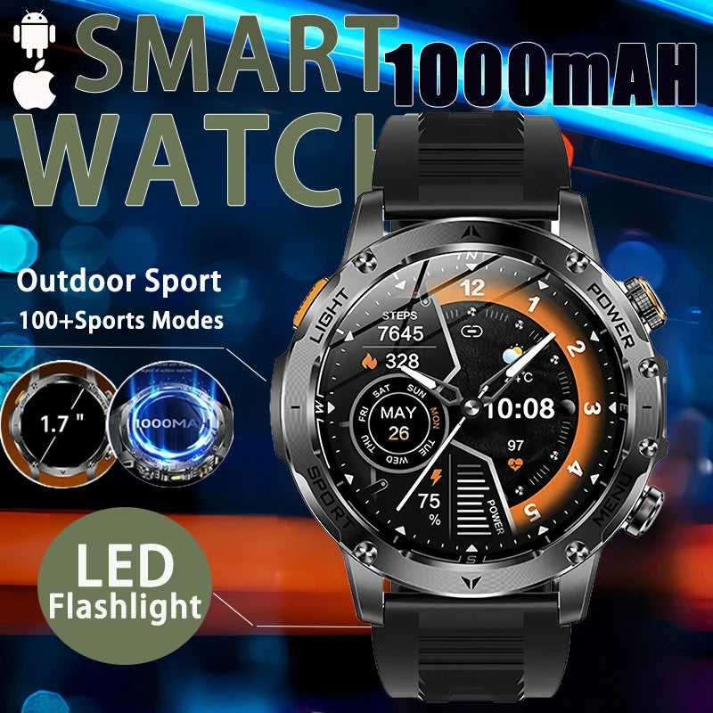 New Military T-Rex 3 Ultra 1000mAh Battery Smart Watch IP68 Waterproof Fitness Track Flashlight Heart Rate Sports Smartwatch Men
