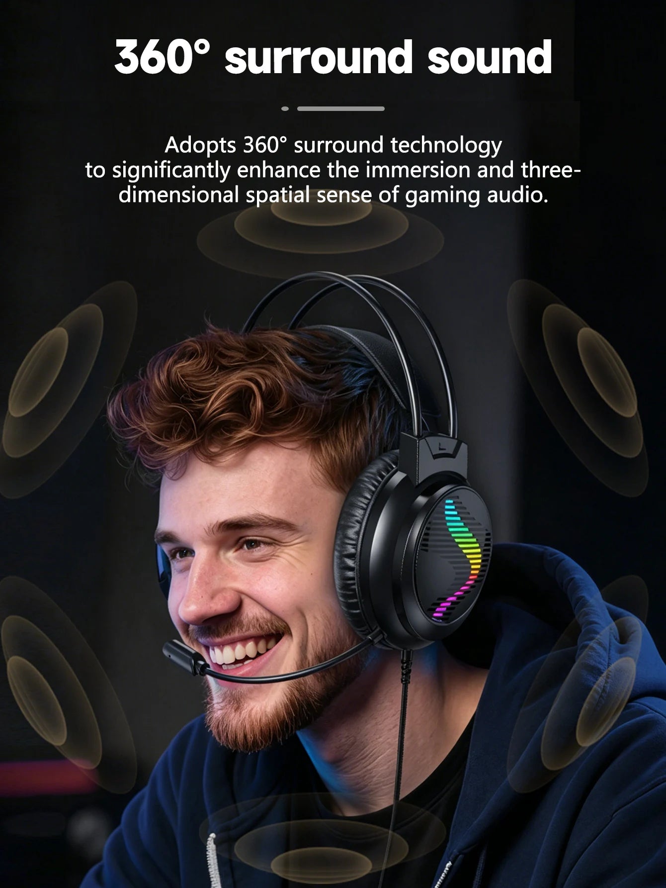 AKKHOO Gaming Headset 3,5mm RGB – 360° Roterbar Mikrofon Minnesskum CE/RoHS Internetcafé Gaming Svart Vit