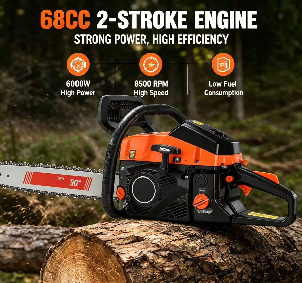 6000W 2-Stroke 20 Inch Gas Powered Chainsaw, 68CC Heavy Duty Logging Saw, Anti-Vibration Petrol Chain Saw for Farm, Garden & Tree Felling