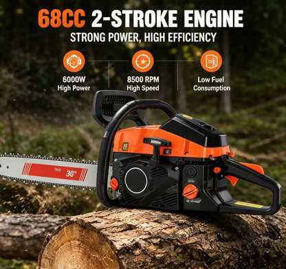 6000W 2-Stroke 20 Inch Gas Powered Chainsaw, 68CC Heavy Duty Logging Saw, Anti-Vibration Petrol Chain Saw for Farm, Garden & Tree Felling