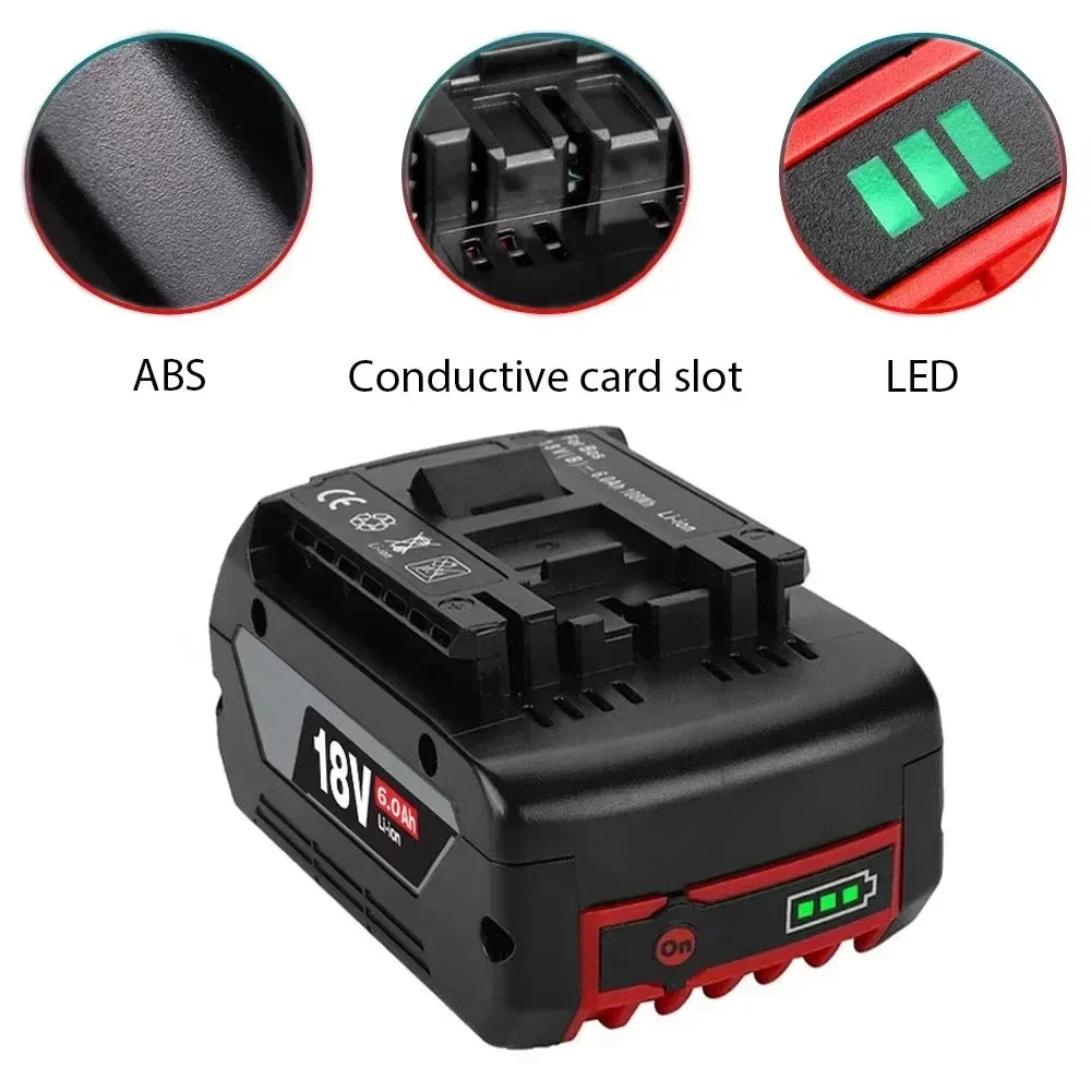 Kompatibelt Batteri för Bosch 18V – 6,0Ah Li-Ion BAT609 BAT618 BAT620 GSR GBH GWS 1–4 Batterier + Laddare