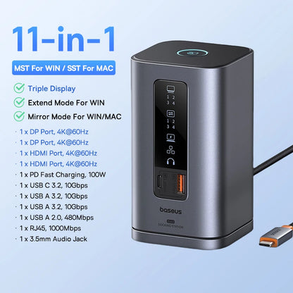 Baseus 11/12-i-1 USB-C-docka med flera skärmutgångar och PD
