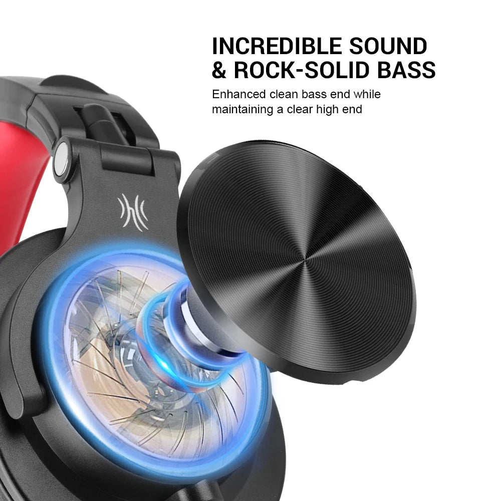 OneOdio Studio DJ Headset Over-Ear – 40mm Neodym 32Ω 110dB 90° Roterande Avtagbar Kabel 3,5mm/6,3mm CE 2 Års Garanti Röd