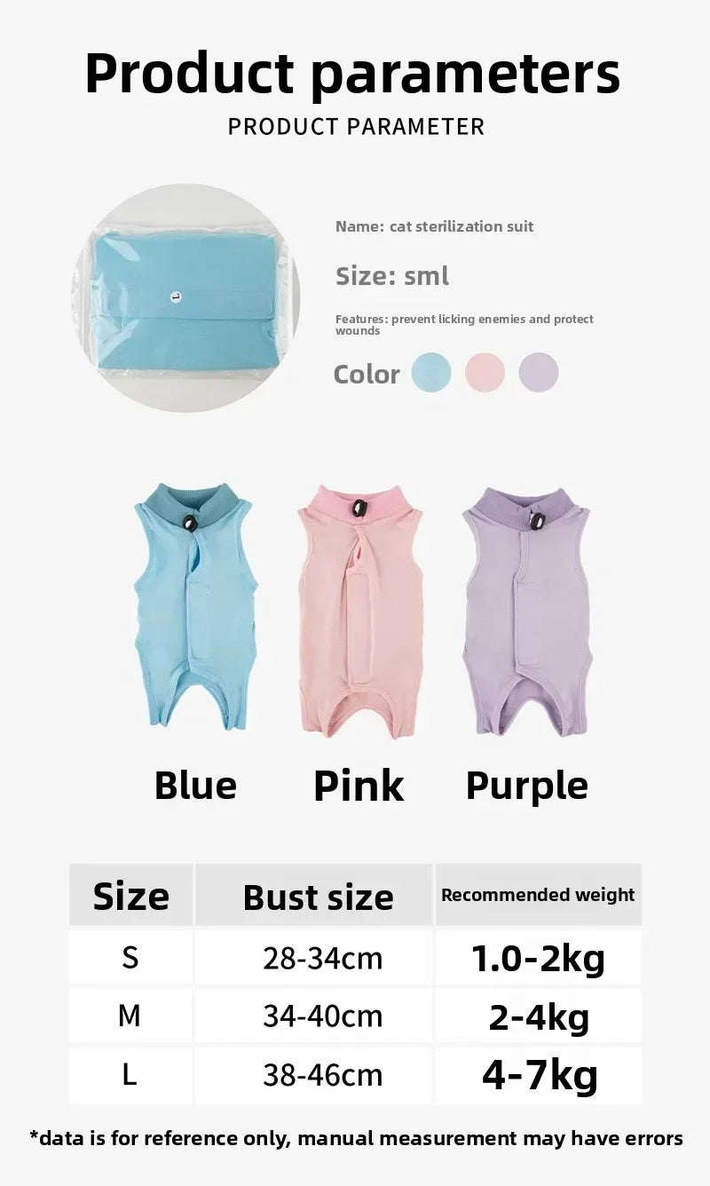 Soft Cat Recovery Vest Anti Licking Kitten Surgery Suit Pet Sterilization Jumpsuit Comfortable Weaning Clothes for Daily Care