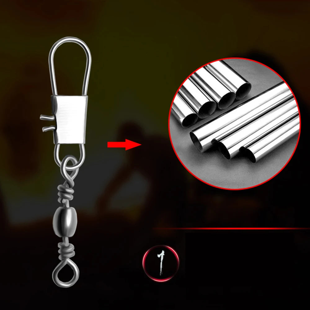 50/100pcs 4-12# Fishing Connector Pin Bearing Rolling Swivel Stainless Steel With Snap Fishhook Lure Tackle Accessorie