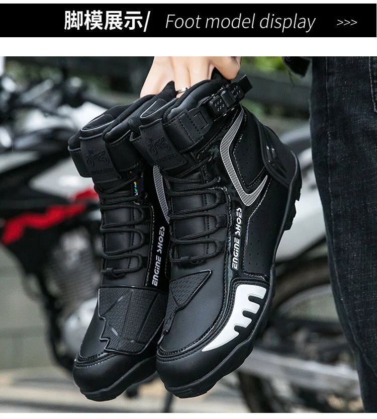 Men Leather Motos Breathable Anti Slip Wear-resistant Riders Boots Motorbike Racing Ankle Length Shoes 2026 New Motorcycle Boots