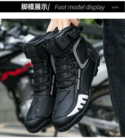 Men Leather Motos Breathable Anti Slip Wear-resistant Riders Boots Motorbike Racing Ankle Length Shoes 2026 New Motorcycle Boots