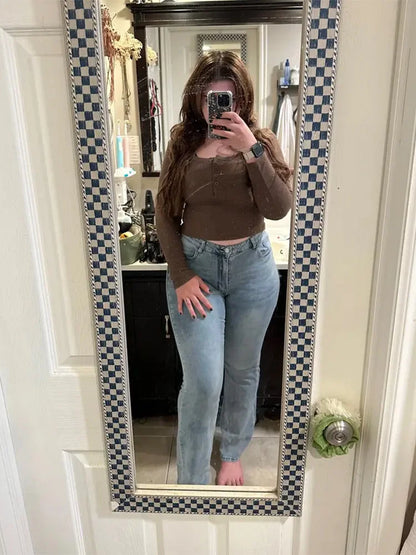 Hot Sale Women Stretch Thin Flared Jeans Lady Fashion High Waist Denim Pants Girls Korean Ins Fashion Straight Leg Trousers